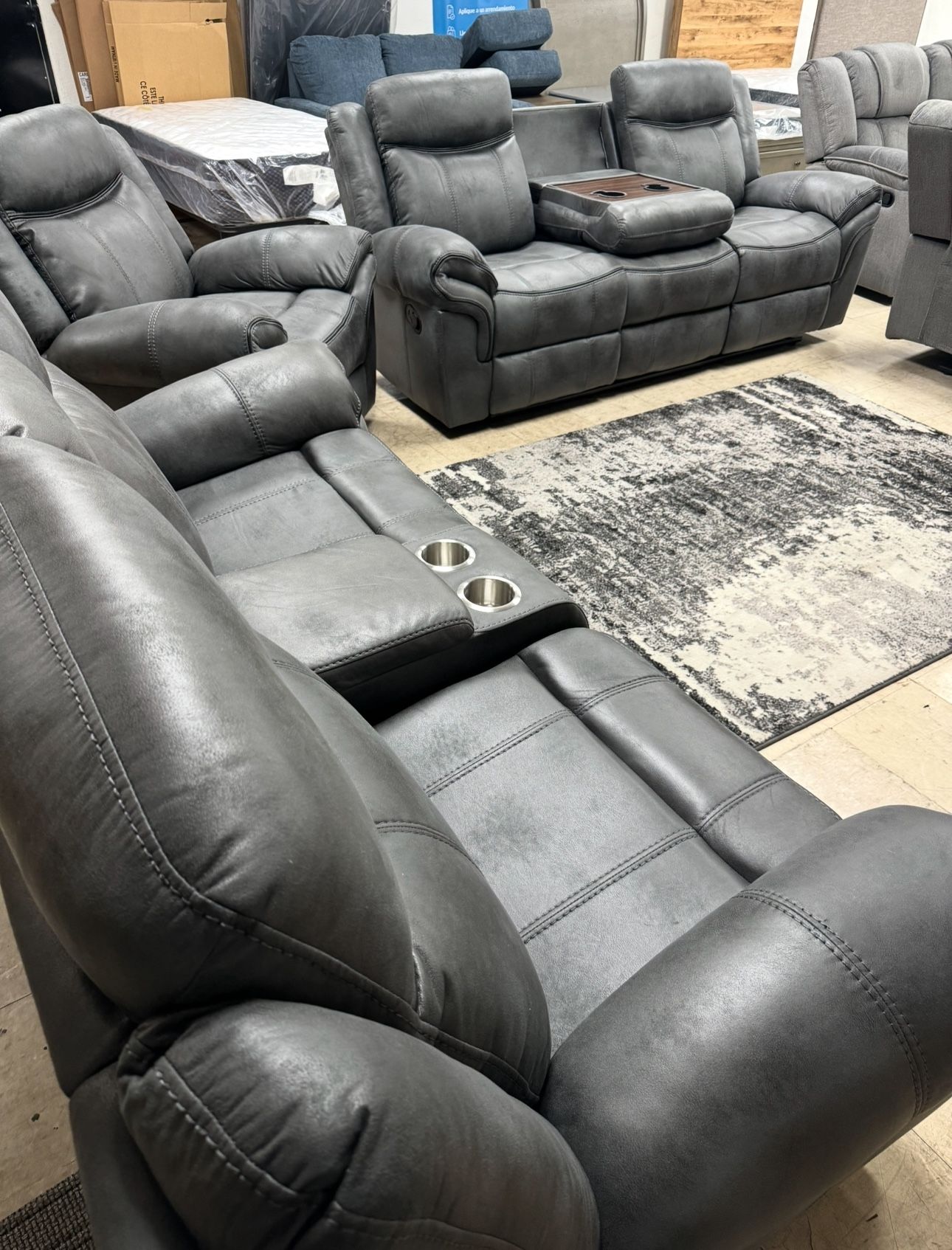 2Pc Sofa and Loveseat W/ 4 Recliners