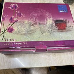 New 6 glass Tiara cup With saucer set of 6