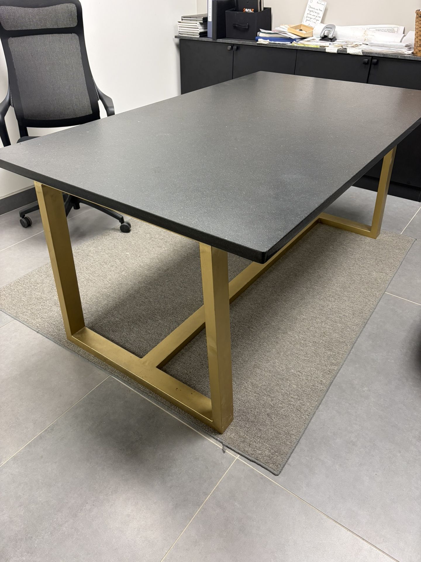 Black Leather Granite Table With Steel Base
