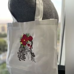 Canvas Skull Embroidered Tote Bag