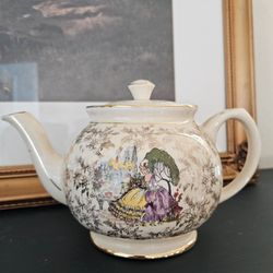 Vintage Ceramic Teapot with Victorian Scene