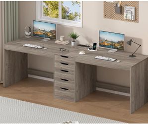 Rustic Gray 2 Person Desk With Drawers