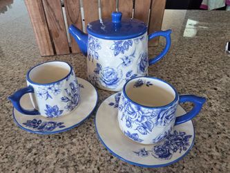 Blue Floral Ceramic Tea Set