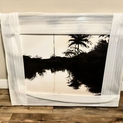 Large Modern Coastal Palm Tree Canvas Art – Black & White – 45x36 – Beach House / Airbnb Decor