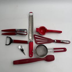 KitchenAid Red Kitchen Utensil Set Can Opener Peeler Strainer Citrus Press More LOT