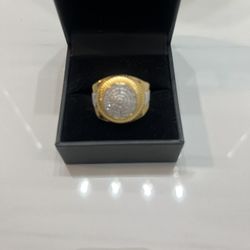 Men's Genuine Diamond Two-Tone Circle Cluster Style Ring (1/10 ct. t.w.) in 18k Gold-Plate  Sterling Silver