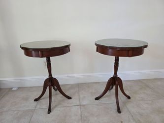 Pair of Mahogany Pedestal Side Tables with Glass Tops