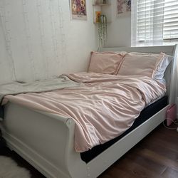 3pc White Full Bed Frame, Nightstand, Springbox 