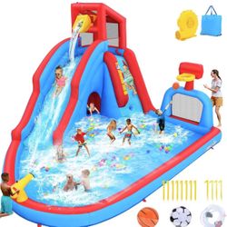 AKEYDIY Bounce House Water Slide for Kids 3-12 - Outdoor/Indoor Inflatable Water Slide with Slides Backyard, Dump Bucket, Climbing Wall, Splash Pool &