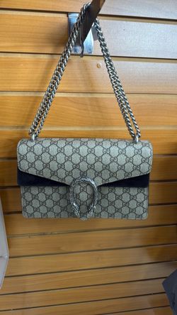 Gucci Black Beige GG Supreme Canvas Suede Small Dionysus Shoulder Handbag