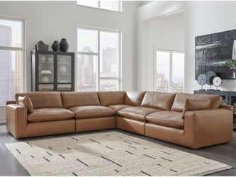 Emilia Caramel Leather 5pc Modular Sectional