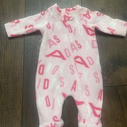 Girls pink and white Adidas sleeper pajamas size 0/3 Months #1