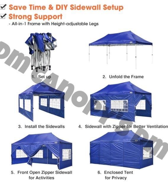 Instahibit 10 x 20 foot foldable awning for outdoors, for weddings, parties, closed awning with side walls, transport bag, 