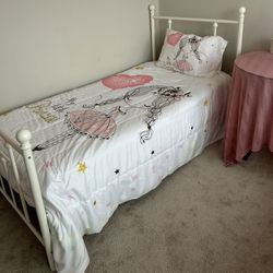 Twin Bed, Metal Frame And Mattress, Will Include Comforter And Pillow Cases 
