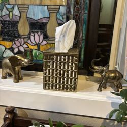 Vintage MCM Bamboo Brass Plated Tissue Holder 