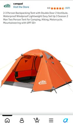 Camppal 2-3 Person Backpacking Tent with Double Door 2 Vestibule