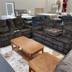 Reclining Sofa & Love Seat With Cup Holders And Power Outlet!!