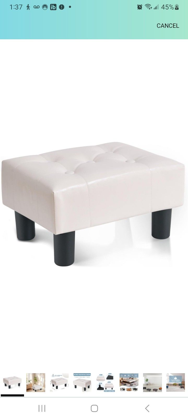 Poofzy Small Foot Stool Ottoman, Faux Leather Ottoman Foot Rest with Legs, Rectangle Footstool Ottomans for Couch, Living Room and Entryway (White)
