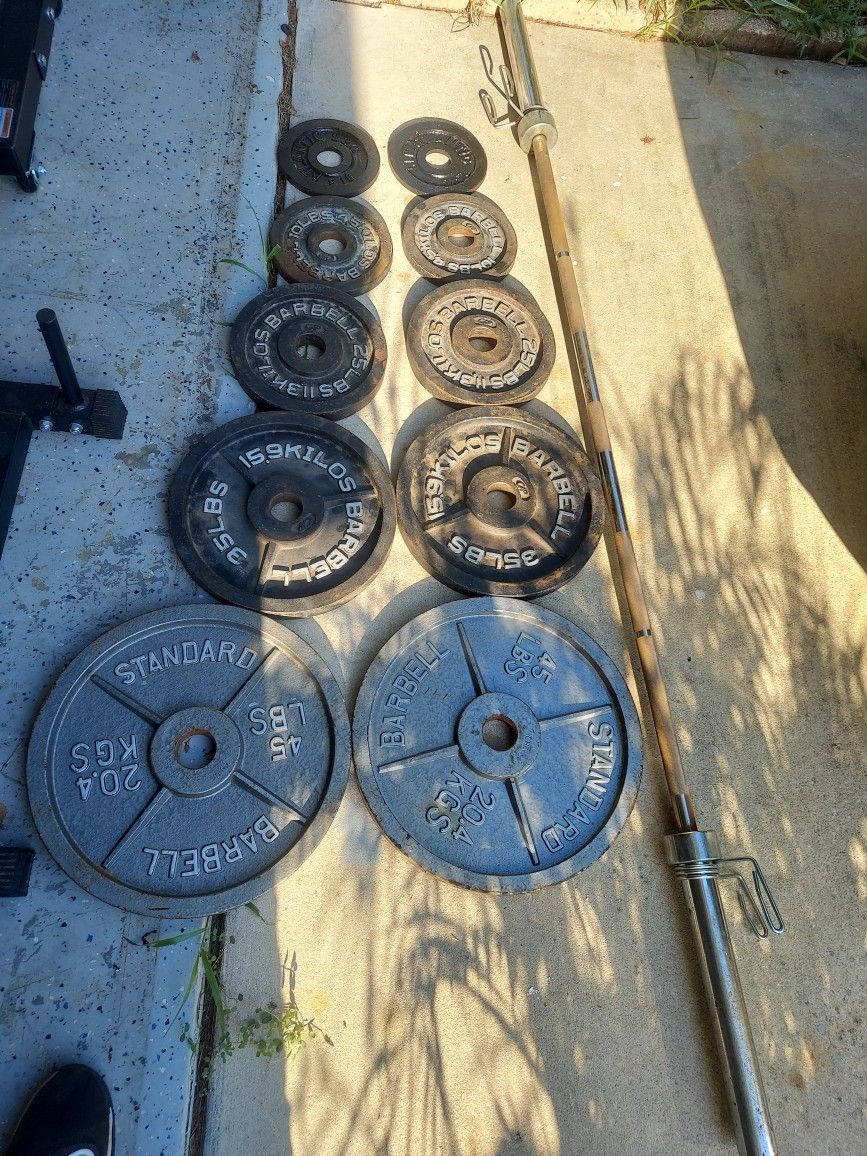 Olympic Barbell And 250lbs Of Weights