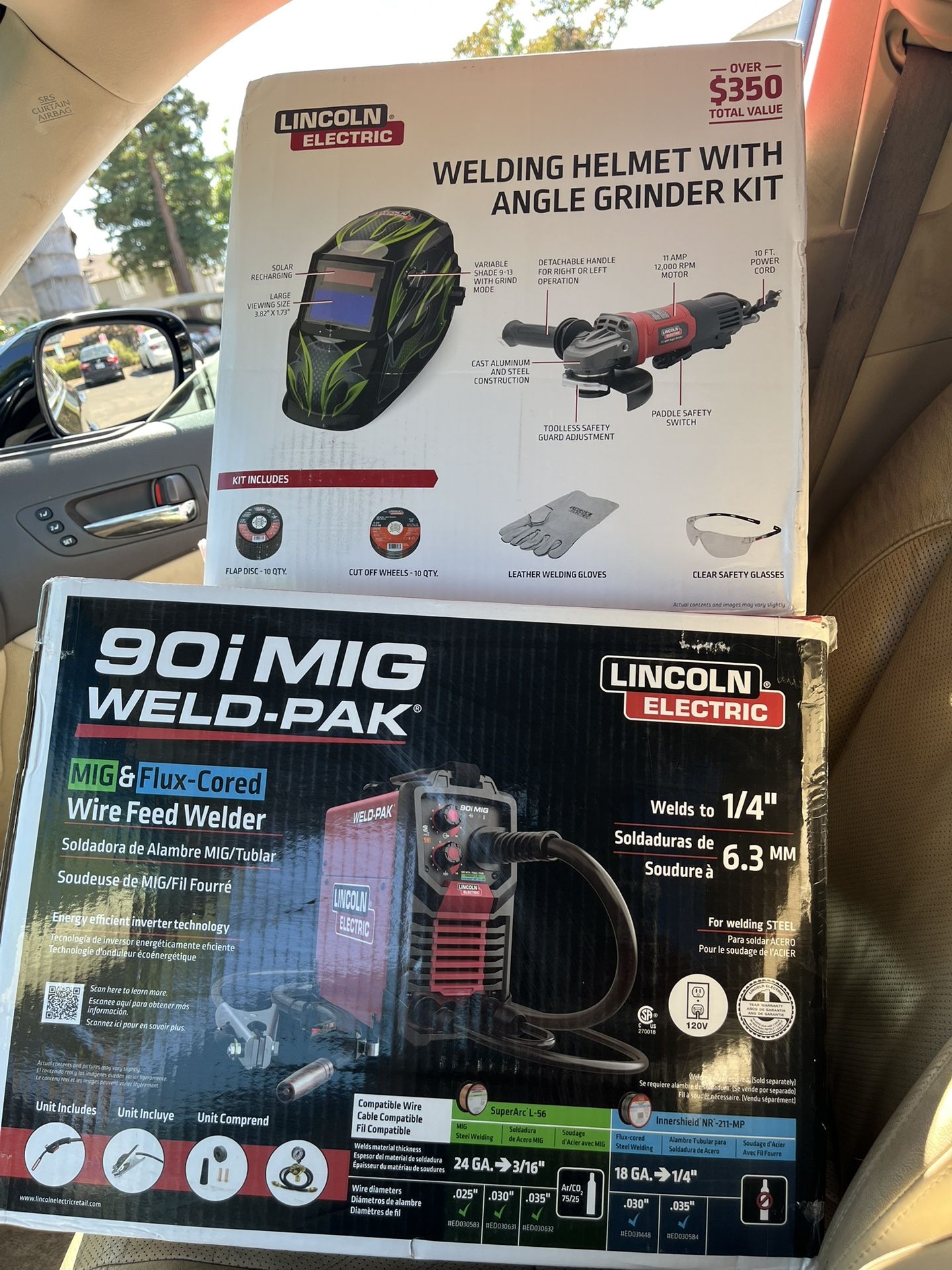 90i MIG WELD-PAK MIG&Flux-cored Wire Feed Welder And Welding Helmet With Angle Grinder Kit