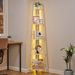 70 Inch Display Shelf, 5-Tier Corner Shelf with LED Light