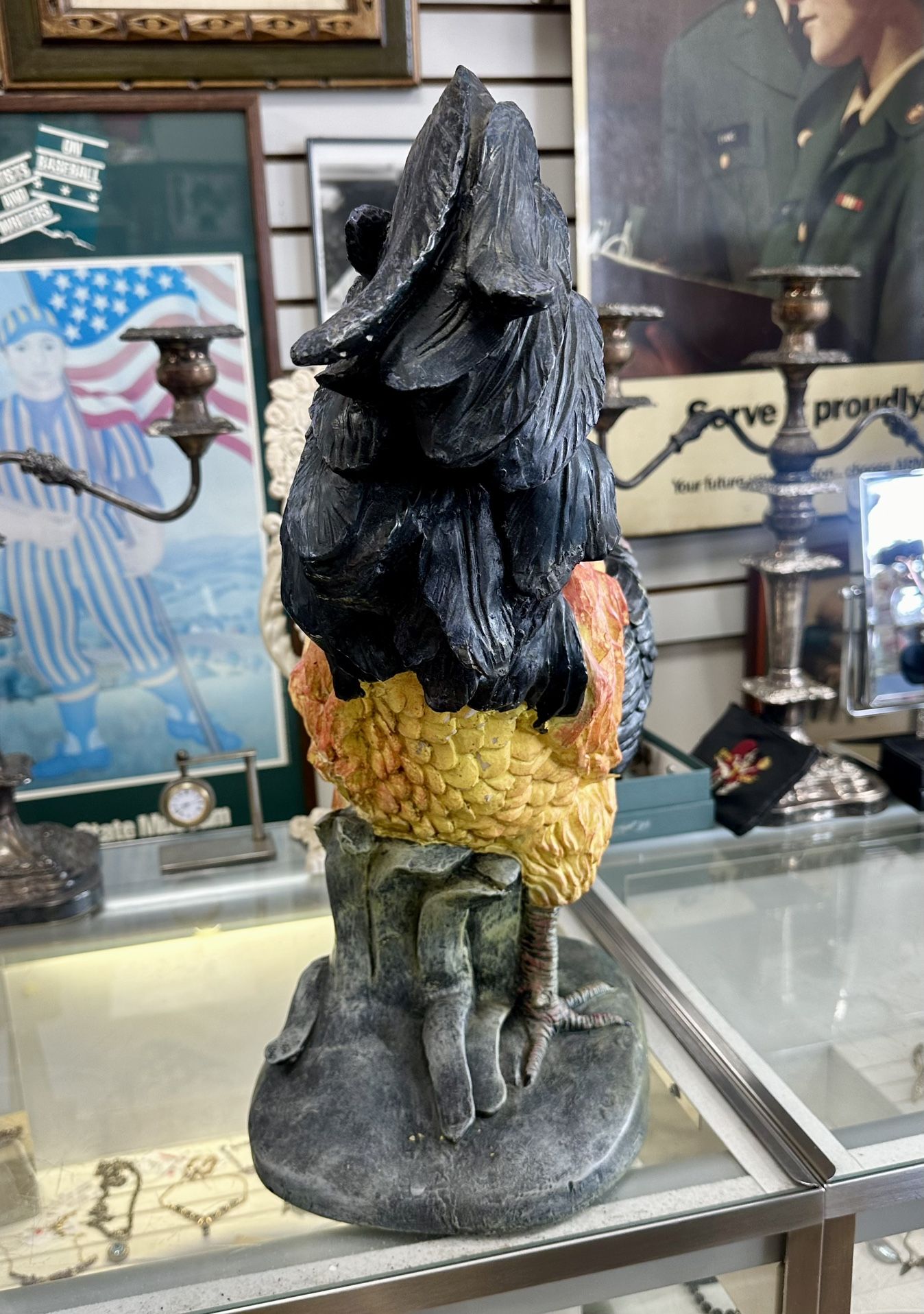 20” Huge Hand Painted Resin Vintage Country Rooster Statue Very Colorful