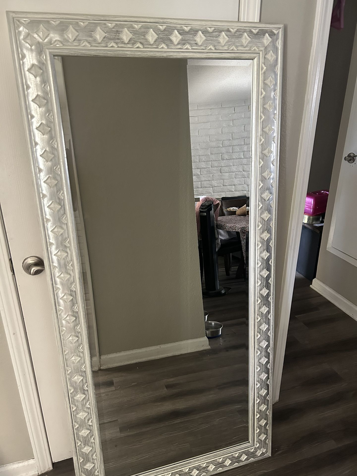 Large Wooden Mirror White And Silver