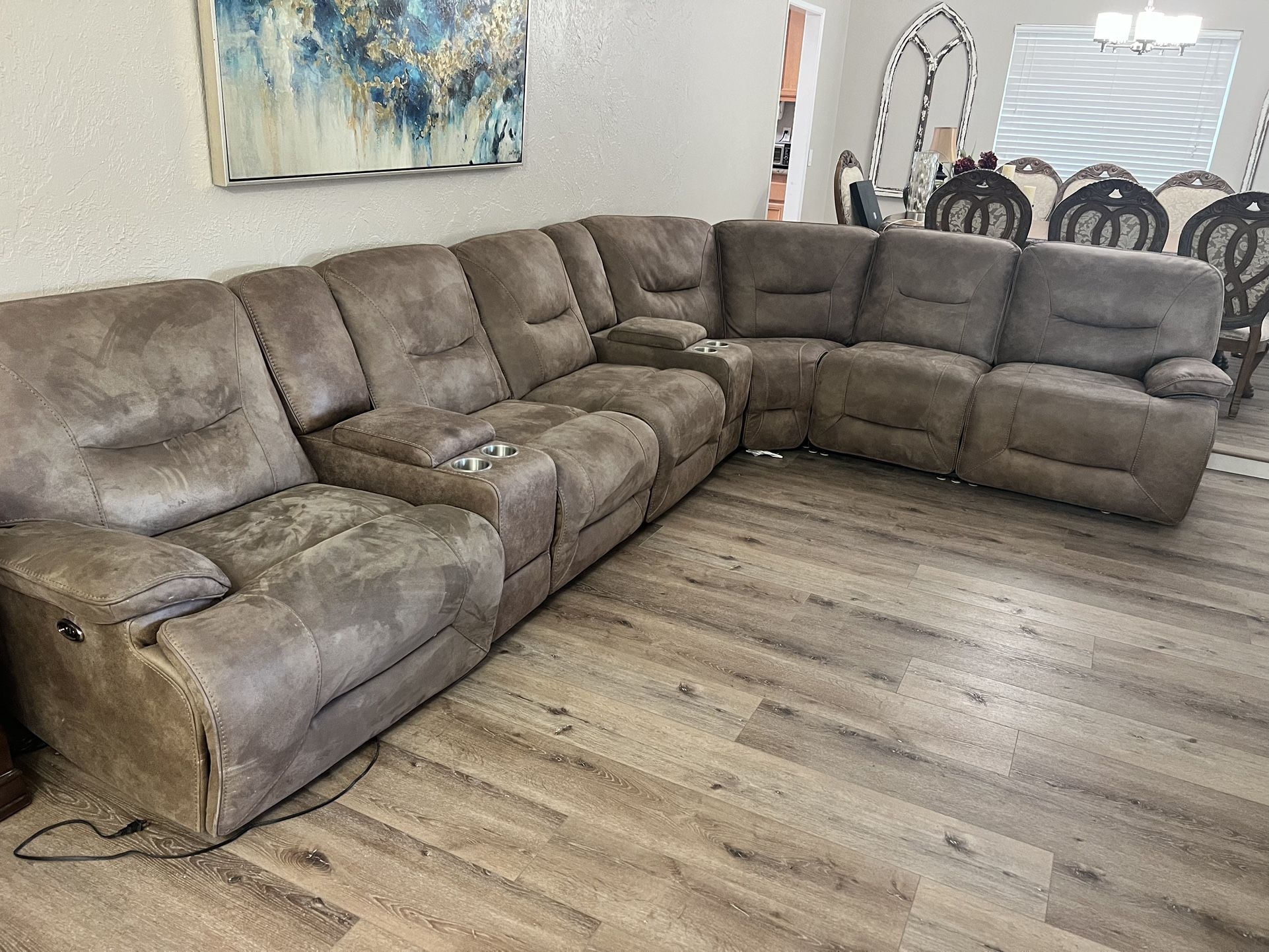 Large Brown Sectional With Recliners 