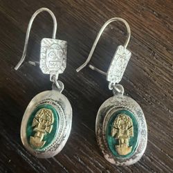 Vintage Peruvian Inka Deity Sterling Silver Earrings  