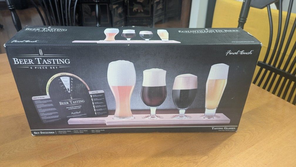 Final Touch Beer Tasting 6 Piece Glass Set with Wooden Paddle