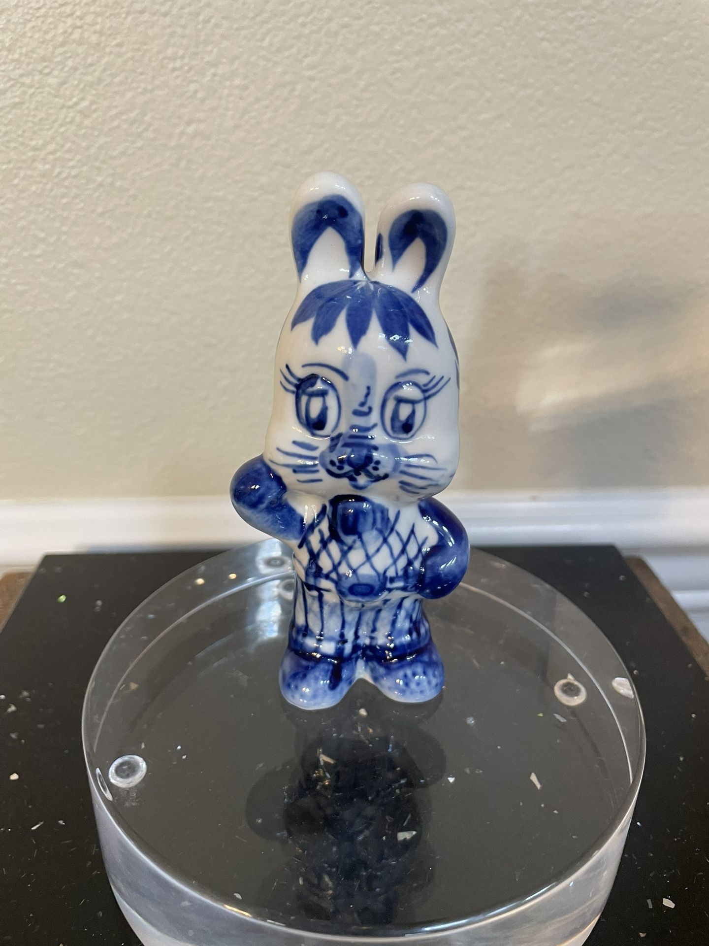 Vintage Porcelain Bunny. Russian Gzhel  4.5”