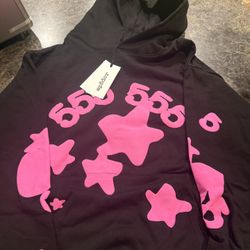 555 black spider hoodie with pink stars size medium 