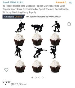 48pcs Skateboard Cupcake Topper