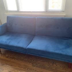 Blue Velvet Sleeper Sofa  + Free Floor Lamp
