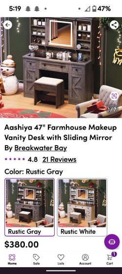 Aashiya 47 Farmhouse Makeup Vanity Desk Same As Above In Pic Rustic Gray