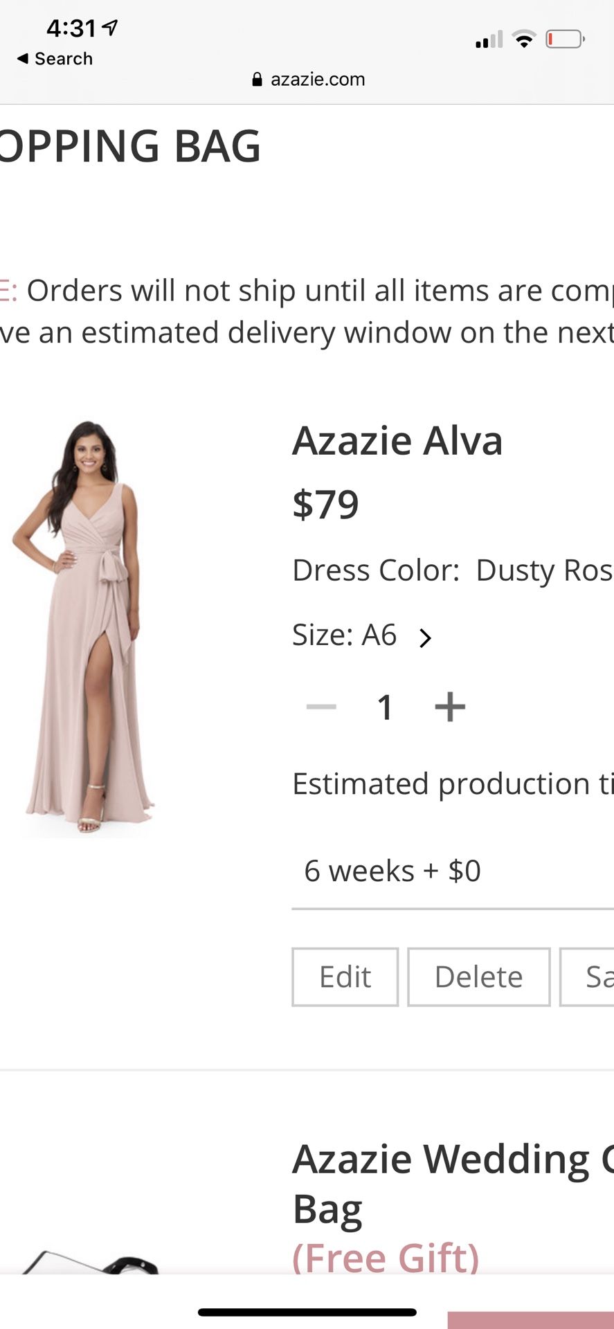 Azazi Alva Dusty Rose bridesmaidsize 6A Dress