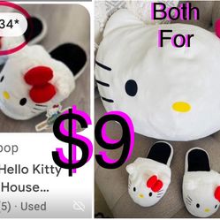 $9 For Both large Hello Kitty Cloud ☁️ Pillow & Slippers Hello Kitty in great condition