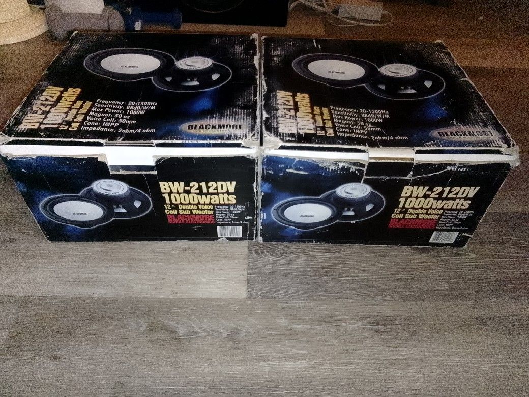 Brand New BlackMore Mobile Electronics BW-212DV 12" Subwoofer Dual Voice Coil 2 Ohms 4 Ohms 500 Watts RMS Power 1000 Watts Max Power Each Subwoofer 