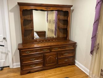 Antique 8 Drawer, Wood Vanity Dresser; Antique 2 Drawer, Wood Night Stand