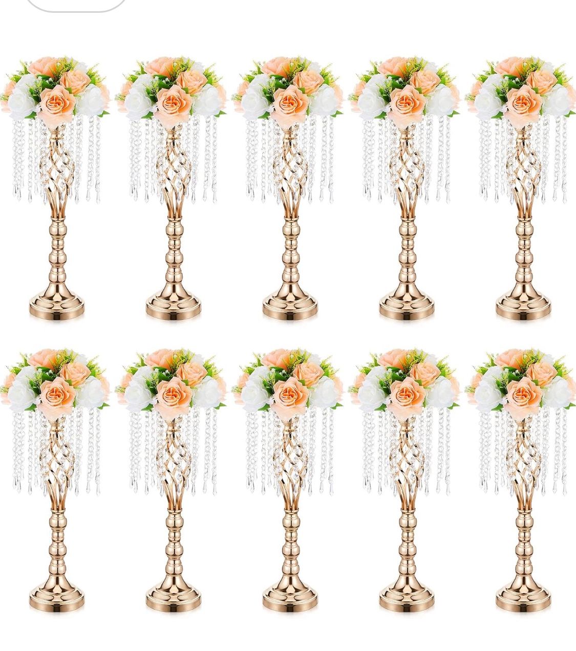Amylove 10 Pcs 21.7 Inch Gold Crystal Wedding Centerpieces for Tables with Metal Candelabra Stand