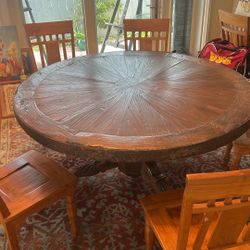 5' Indonesian solid wood table + 6 chairs