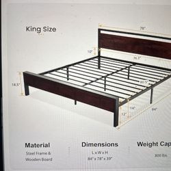 King: Cherry Wood +  Black Metal Bed Frame