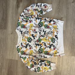 Looney Tunes All Over Print Sweatshirt Kids Size S (3-5) Bugs Bunny Tweety Marvin Martian Cartoon