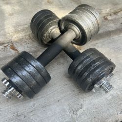 new pair 15lb adjustable dumbbells with plates. 30lb in total