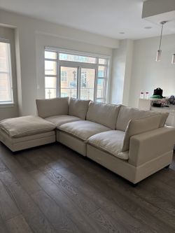 Cloud2 Cream Modular Sectional — Storage Ottoman, Feather-Filled Comfort