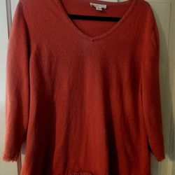 Coldwater Creek Womens Orange Long Sleeve Top With Fringe Detail Size 2x