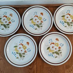 Five Imported Stoneware Dinner Plates by Four Seasons Collection "Early Summer" Pattern