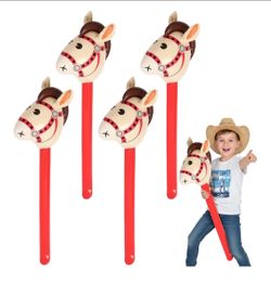 4 Pcs Inflatable Horse head Balloons, 37 Inch Beige Inflatable Horse Stick Balloons, Pony Stick Blow up Balloon for Western Cowboy, Baby Shower, Birth