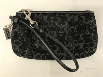Coach Signature Black & Silver Lurex Wristlet Purse