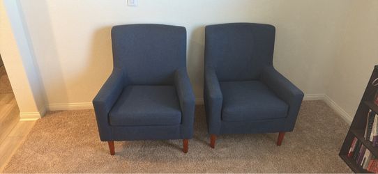 Set of 2 Blue Fabric Accent Chairs